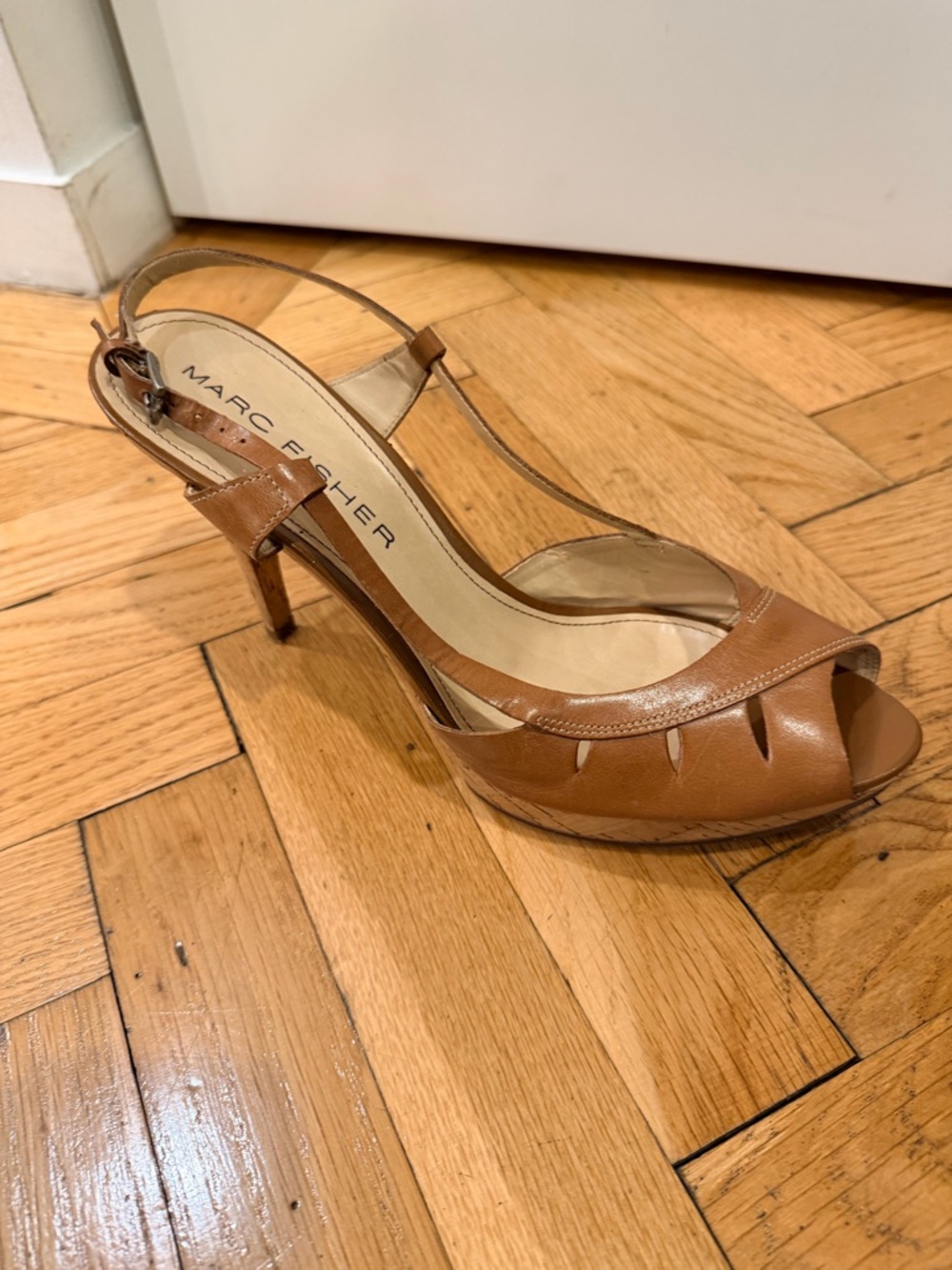 Marc Fisher Brown Leather Cork Platform Slingback Sandals Size 11